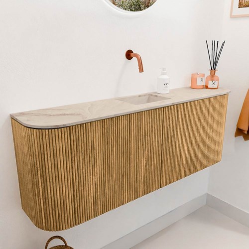 JOYA-DLUX 113,2cm WC-möbel kurve links + rechts farbe Oak. Einbauwaschbecken FAYE position Mittig kein hahnloch farbe Frappe.-3
