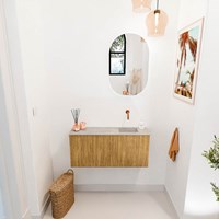JOYA-DLUX 90cm mueble fondo reducido color Oak. Lavabo FAYE posición Derecho sin orificio color Glace.-2