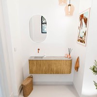 JOYA-DLUX 111,6cm mobile lavabo colore curva destra Oak. Lavabo FAYE posizione Sinistra senza foro per il rubinetto colore Glace.-2
