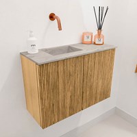 JOYA-DLUX 60cm mobile lavabo colore Oak. Lavabo FAYE posizione Sinistra senza foro per il rubinetto colore Glace.-3