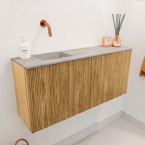 JOYA-DLUX 90cm cloakroom vanity set color Oak. Vanity top FAYE position Left without tab hole color Glace.-3
