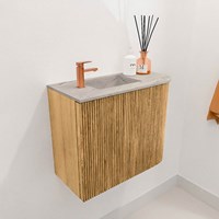 JOYA-DLUX 51,6cm toiletmeubel ronding rechts kleur Oak. Wastafel FAYE positie Links 1 kraangat kleur Glace.-3