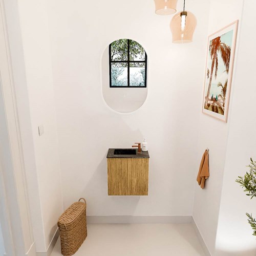 JOYA-DLUX 40cm meuble lave-main couleur Oak. Lavabo FAYE position Gauche 1 trou pour robinetter couleur Lava.-2