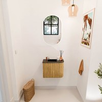 JOYA-DLUX 51,6cm toiletmeubel ronding rechts kleur Oak. Wastafel FAYE positie Links 1 kraangat kleur Lava.-2
