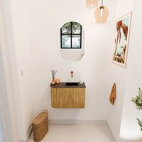 JOYA-DLUX 61,6cm mobile lavabo colore curva sinistra Oak. Lavabo FAYE posizione Destra senza foro per il rubinetto colore Lava.-2