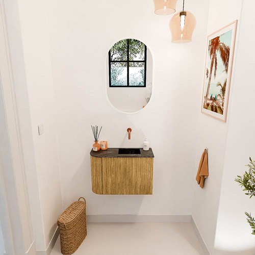JOYA-DLUX 61,6cm mobile lavabo colore curva sinistra Oak. Lavabo FAYE posizione Destra senza foro per il rubinetto colore Lava.-2