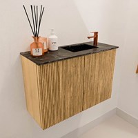 JOYA-DLUX 60cm toiletmeubel kleur Oak. Wastafel FAYE positie Rechts 1 kraangat kleur Lava.-3