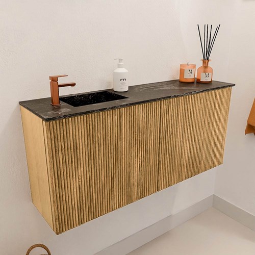 JOYA-DLUX 90cm meuble lave-main couleur Oak. Lavabo FAYE position Gauche 1 trou pour robinetter couleur Lava.-3