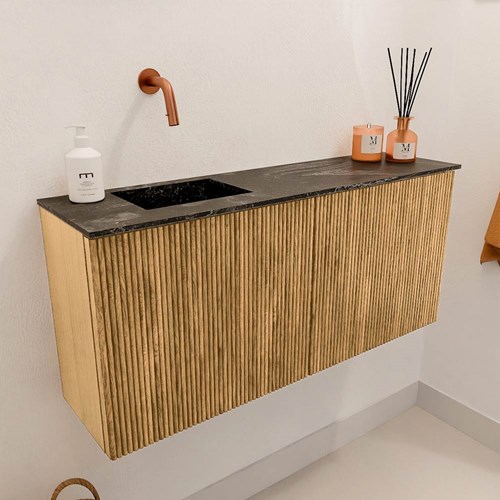 JOYA-DLUX 90cm mueble fondo reducido color Oak. Lavabo FAYE posición Izquierda sin orificio color Lava.-3