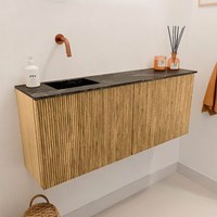 JOYA-DLUX 100cm mueble fondo reducido color Oak. Lavabo FAYE posición Izquierda sin orificio color Lava.-3