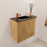 JOYA-DLUX 51,6cm toiletmeubel ronding rechts kleur Oak. Wastafel FAYE positie Links 1 kraangat kleur Lava.-3