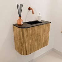 JOYA-DLUX 51,6cm mobile lavabo colore curva sinistra Oak. Lavabo FAYE posizione Destra senza foro per il rubinetto colore Lava.-3