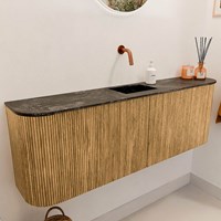 JOYA-DLUX 123,2cm mobile lavabo colore curva sinistra + destra Oak. Lavabo FAYE posizione Centro senza foro per il rubinetto colore Lava.-3