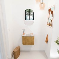 JOYA-DLUX 51,6cm toiletmeubel ronding links kleur Oak. Wastafel FAYE positie Rechts 1 kraangat kleur Meli.-2