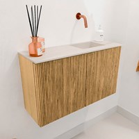 JOYA-DLUX 70cm toiletmeubel kleur Oak. Wastafel FAYE positie Rechts Zonder kraangat kleur Meli.-3