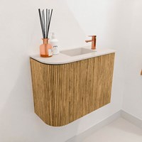 JOYA-DLUX 51,6cm toiletmeubel ronding links kleur Oak. Wastafel FAYE positie Rechts 1 kraangat kleur Meli.-3