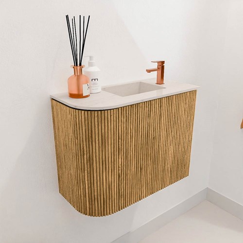 JOYA-DLUX 51,6cm toiletmeubel ronding links kleur Oak. Wastafel FAYE positie Rechts 1 kraangat kleur Meli.-3