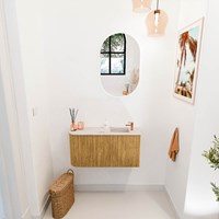 JOYA-DLUX 81,6cm mueble fondo reducido curva izquierda color Oak. Lavabo FAYE posición Derecho 1 orificio color Nata.-2