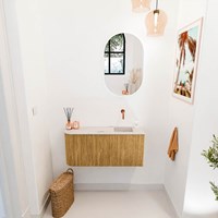 JOYA-DLUX 91,6cm toiletmeubel ronding links kleur Oak. Wastafel FAYE positie Rechts Zonder kraangat kleur Nata.-2