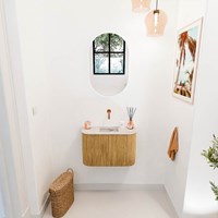 JOYA-DLUX 63,2cm meuble lave-main courbe gauche + droite couleur Oak. Lavabo FAYE position Centrée sans trou pour robinet couleur Nata.-2