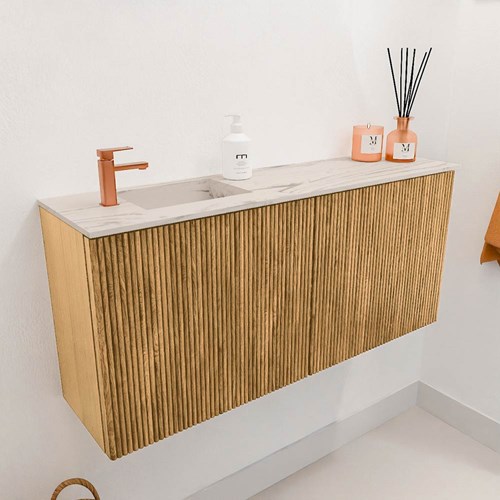 JOYA-DLUX 90cm cloakroom vanity set color Oak. Vanity top FAYE position Left 1 tab hole color Nata.-3