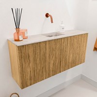 JOYA-DLUX 90cm mueble fondo reducido color Oak. Lavabo FAYE posición Centro sin orificio color Nata.-3