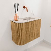 JOYA-DLUX 51,6cm meuble lave-main courbe gauche couleur Oak. Lavabo FAYE position Droite sans trou pour robinet couleur Nata.-3