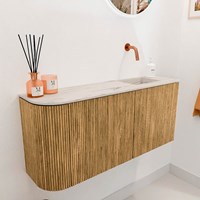 JOYA-DLUX 91,6cm toiletmeubel ronding links kleur Oak. Wastafel FAYE positie Rechts Zonder kraangat kleur Nata.-3