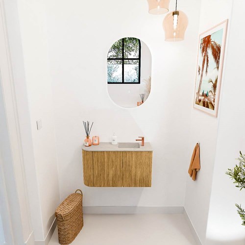 JOYA-DLUX 71,6cm mobile lavabo colore curva sinistra Oak. Lavabo FAYE posizione Destra 1 foro per rubinetto colore Opalo.-2