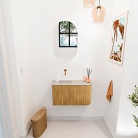 JOYA-DLUX 71,6cm mueble fondo reducido curva derecha color Oak. Lavabo FAYE posición Izquierda sin orificio color Opalo.-2