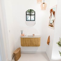 JOYA-DLUX 83,2cm toiletmeubel ronding links + rechts kleur Oak. Wastafel FAYE positie Midden 1 kraangat kleur Opalo.-2