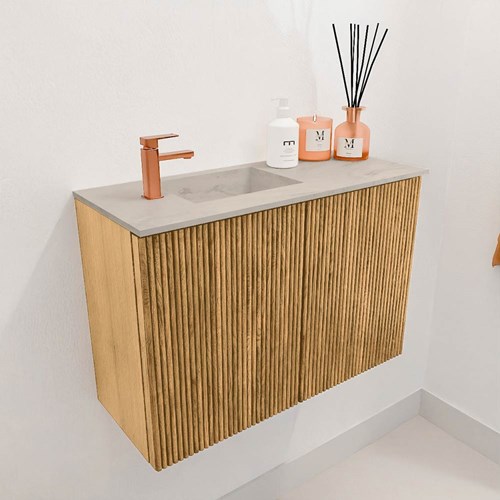 JOYA-DLUX 60cm mobile lavabo colore Oak. Lavabo FAYE posizione Sinistra 1 foro per rubinetto colore Opalo.-3