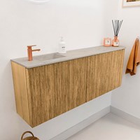 JOYA-DLUX 111,6cm toiletmeubel ronding rechts kleur Oak. Wastafel FAYE positie Links 1 kraangat kleur Opalo.-3