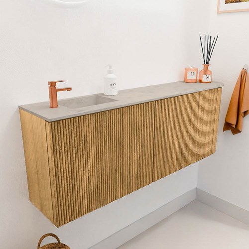 JOYA-DLUX 111,6cm toiletmeubel ronding rechts kleur Oak. Wastafel FAYE positie Links 1 kraangat kleur Opalo.-3