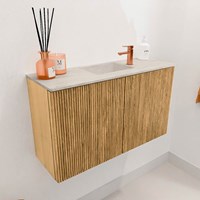 JOYA-DLUX 70cm meuble lave-main couleur Oak. Lavabo FAYE position Centrée 1 trou pour robinetter couleur Ostra.-3