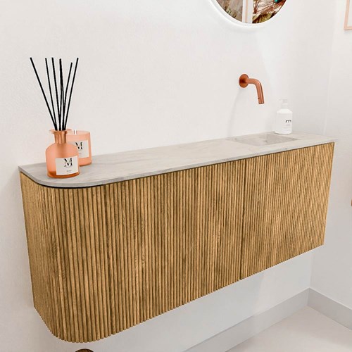 JOYA-DLUX 101,6cm cloakroom vanity set curve left color Oak. Vanity top FAYE position Right without tab hole color Ostra.-3