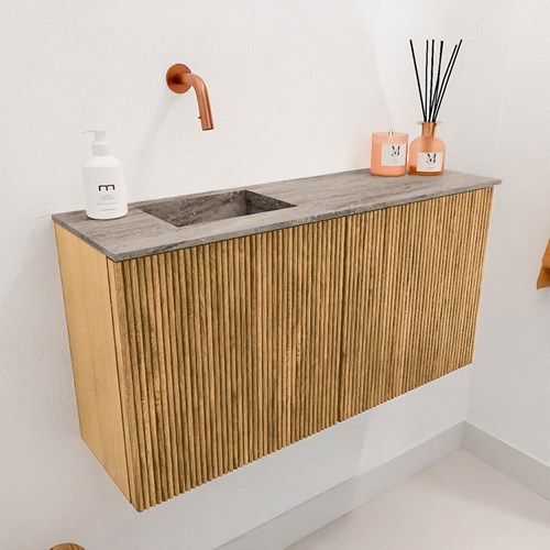 JOYA-DLUX 80cm toiletmeubel kleur Oak. Wastafel FAYE positie Links Zonder kraangat kleur Oza.-3