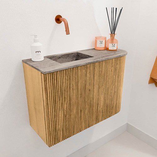 JOYA-DLUX 61,6cm mobile lavabo colore curva destra Oak. Lavabo FAYE posizione Sinistra senza foro per il rubinetto colore Oza.-3