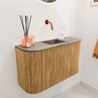 JOYA-DLUX 73,2cm mueble fondo reducido curva izquierda + derecha color Oak. Lavabo FAYE posición Centro sin orificio color Oza.-3