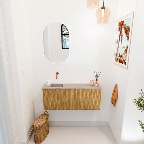 JOYA-DLUX 100cm mobile lavabo colore Oak. Lavabo FAYE posizione Sinistra senza foro per il rubinetto colore Saba.-2