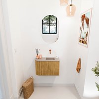 JOYA-DLUX 61,6cm toiletmeubel ronding links kleur Oak. Wastafel FAYE positie Rechts Zonder kraangat kleur Saba.-2