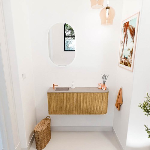 JOYA-DLUX 101,6cm toiletmeubel ronding rechts kleur Oak. Wastafel FAYE positie Links 1 kraangat kleur Saba.-2