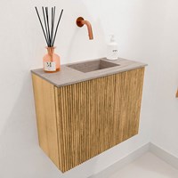 JOYA-DLUX 50cm meuble lave-main couleur Oak. Lavabo FAYE position Droite sans trou pour robinet couleur Saba.-3