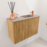 JOYA-DLUX 60cm toiletmeubel kleur Oak. Wastafel FAYE positie Rechts 1 kraangat kleur Saba.-3
