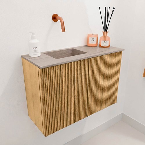 JOYA-DLUX 60cm toiletmeubel kleur Oak. Wastafel FAYE positie Links Zonder kraangat kleur Saba.-3