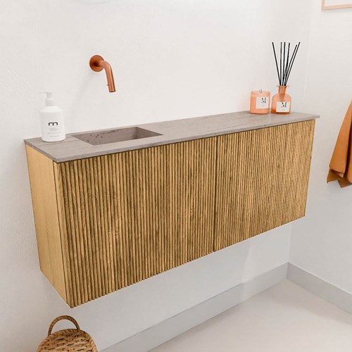 JOYA-DLUX 100cm mobile lavabo colore Oak. Lavabo FAYE posizione Sinistra senza foro per il rubinetto colore Saba.-3