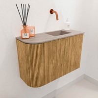 JOYA-DLUX 61,6cm toiletmeubel ronding links kleur Oak. Wastafel FAYE positie Rechts Zonder kraangat kleur Saba.-3