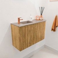 JOYA-DLUX 71,6cm toiletmeubel ronding rechts kleur Oak. Wastafel FAYE positie Links 1 kraangat kleur Saba.-3
