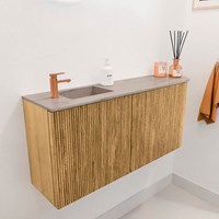 JOYA-DLUX 91,6cm WC-möbel kurve rechts farbe Oak. Einbauwaschbecken FAYE position Links 1 hahnloch farbe Saba.-3