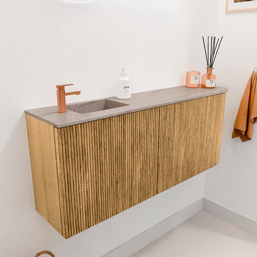 JOYA-DLUX 101,6cm toiletmeubel ronding rechts kleur Oak. Wastafel FAYE positie Links 1 kraangat kleur Saba.-3